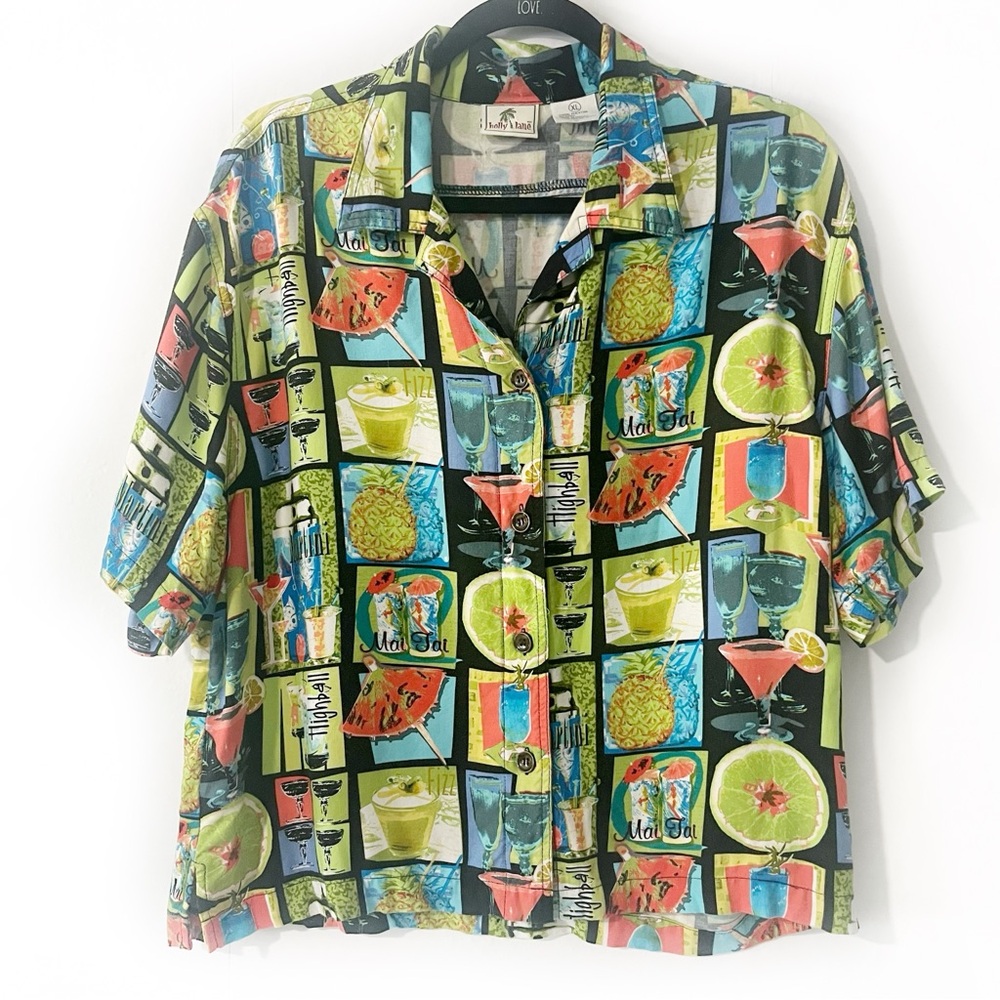 Holly Lane Vintage Cocktail Block Blouse Sz XL